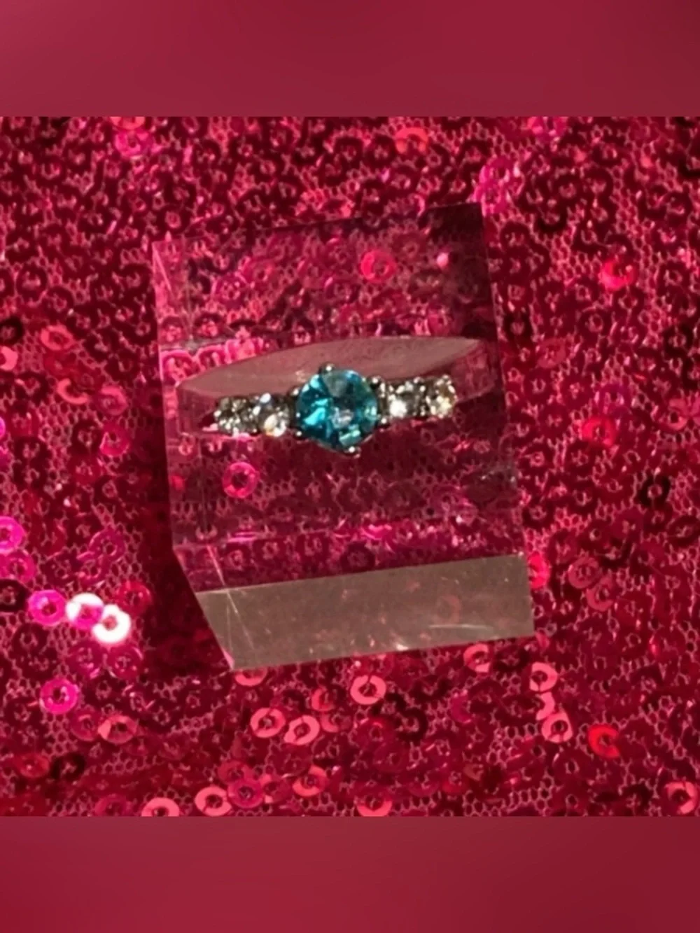Aquamarine Birthstone Womens Ring Size 6 Sky Blue Sparkle Princess Cut Y2K gift